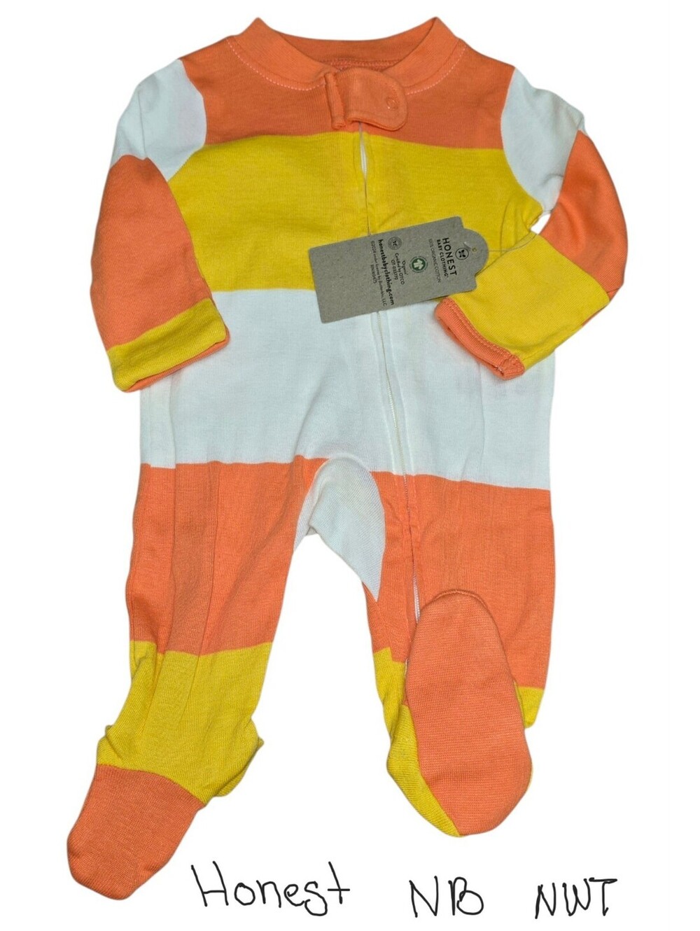 Honest Baby Newborn Footed Sleeper NWT Organic Cotton Orange Yellow Stripe